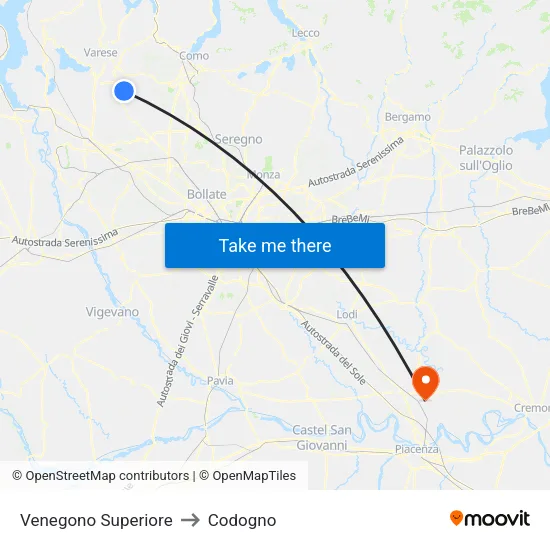 Venegono Superiore to Codogno map