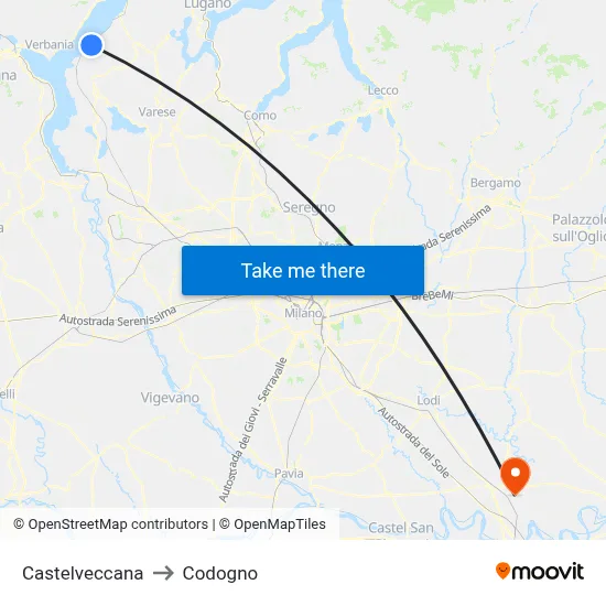 Castelveccana to Codogno map