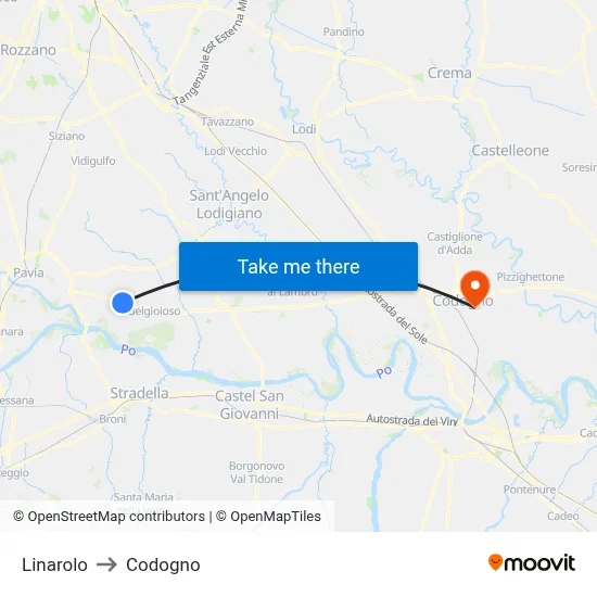 Linarolo to Codogno map