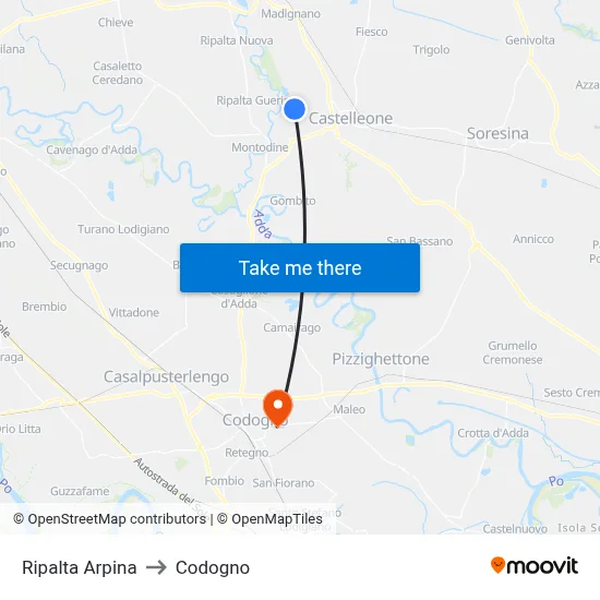Ripalta Arpina to Codogno map