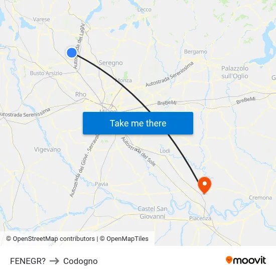 Fenegro to Codogno map