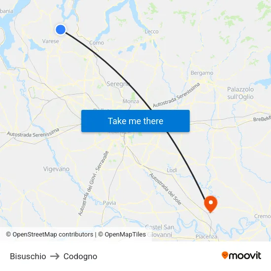 Bisuschio to Codogno map