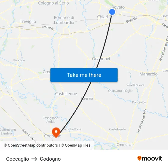 Coccaglio to Codogno map