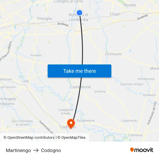 Martinengo to Codogno map