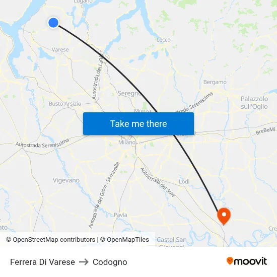 Ferrera Di Varese to Codogno map