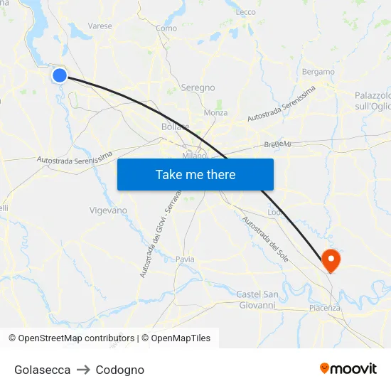 Golasecca to Codogno map