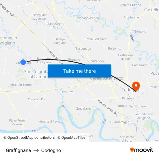 Graffignana to Codogno map