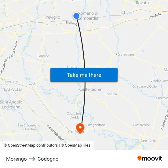 Morengo to Codogno map