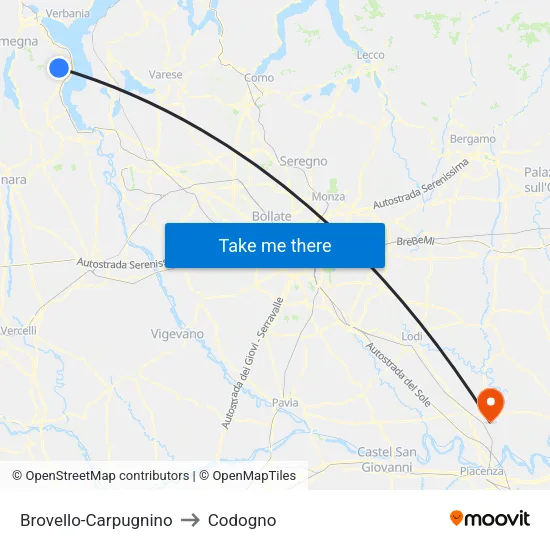Brovello-Carpugnino to Codogno map