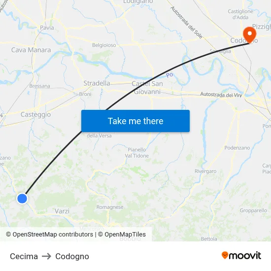 Cecima to Codogno map
