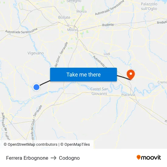 Ferrera Erbognone to Codogno map