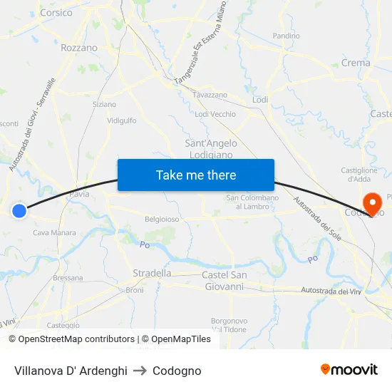 Villanova d'Ardenghi to Codogno map