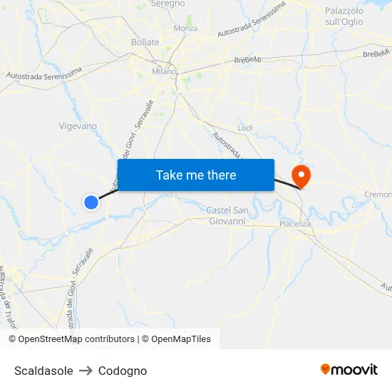 Scaldasole to Codogno map