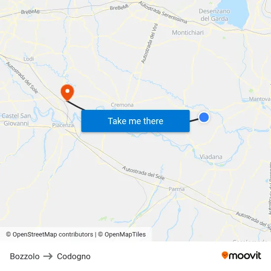 Bozzolo to Codogno map