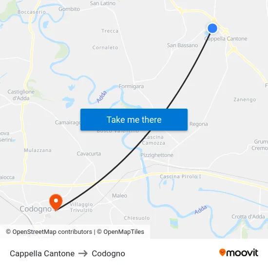 Cappella Cantone to Codogno map