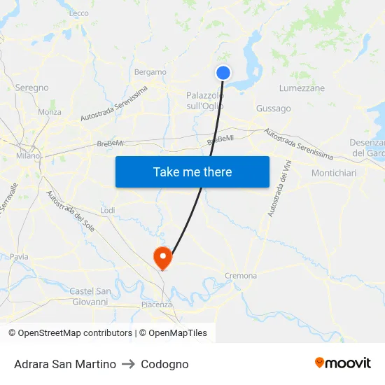Adrara San Martino to Codogno map