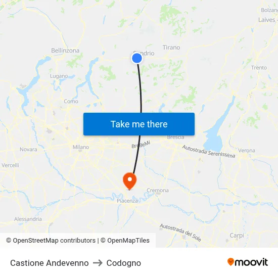 Castione Andevenno to Codogno map