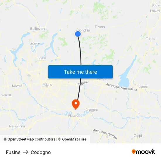 Fusine to Codogno map