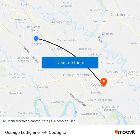 Ossago Lodigiano to Codogno map