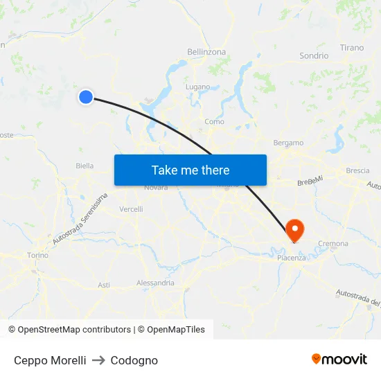 Ceppo Morelli to Codogno map