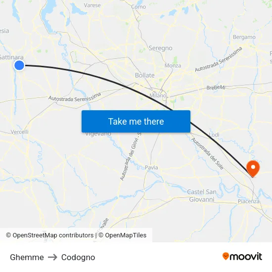Ghemme to Codogno map