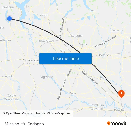 Miasino to Codogno map