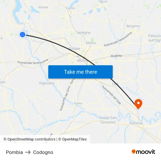 Pombia to Codogno map