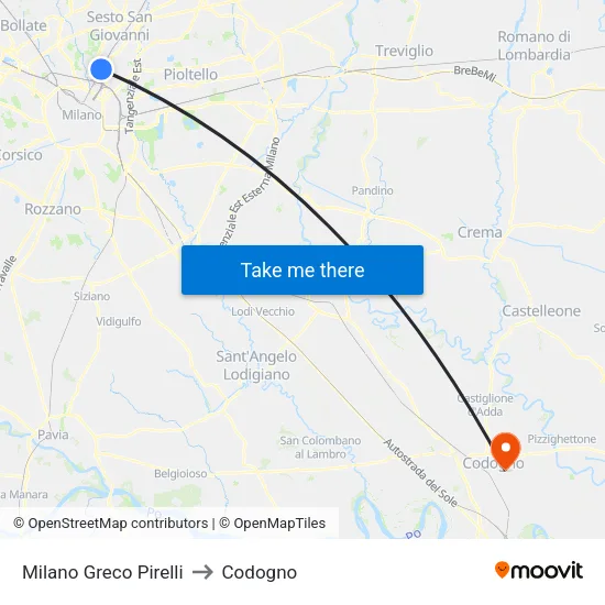 Milano Greco Pirelli to Codogno map