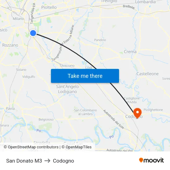 San Donato M3 to Codogno map