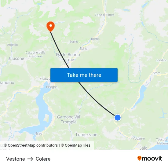 Vestone to Colere map