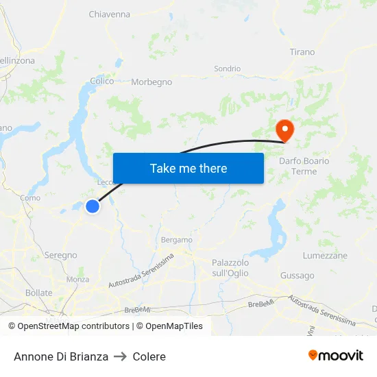 Annone di Brianza to Colere map