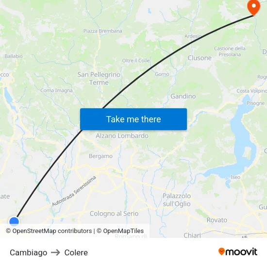Cambiago to Colere map