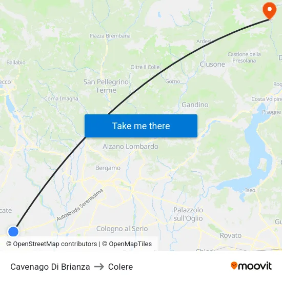 Cavenago di Brianza to Colere map