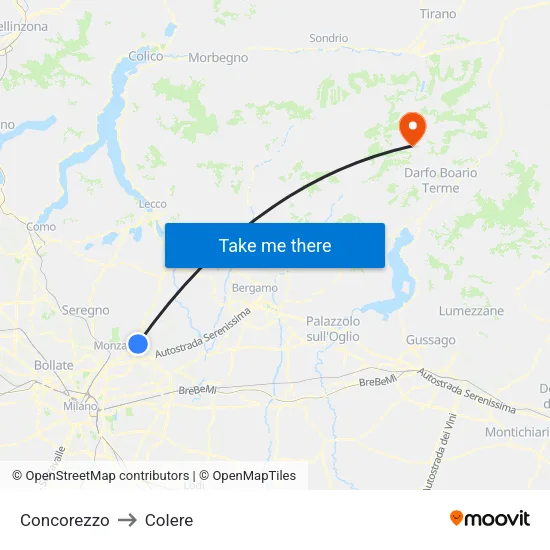Concorezzo to Colere map