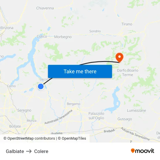 Galbiate to Colere map