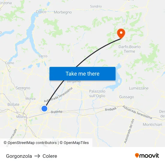 Gorgonzola to Colere map