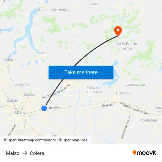 Melzo to Colere map