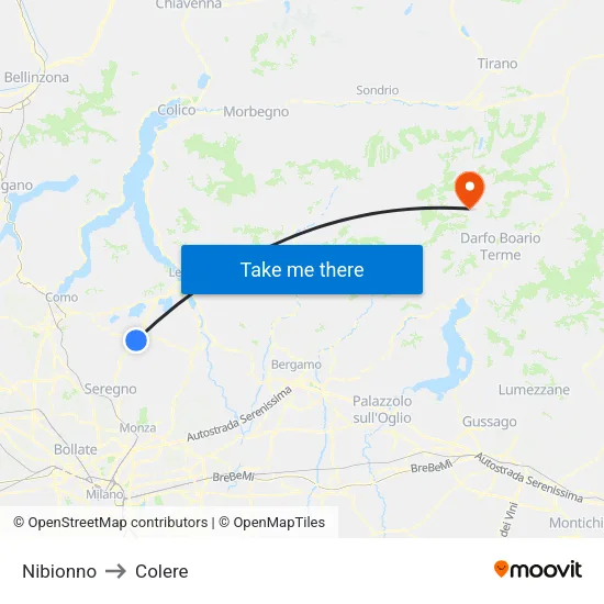 Nibionno to Colere map