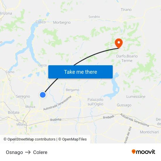 Osnago to Colere map