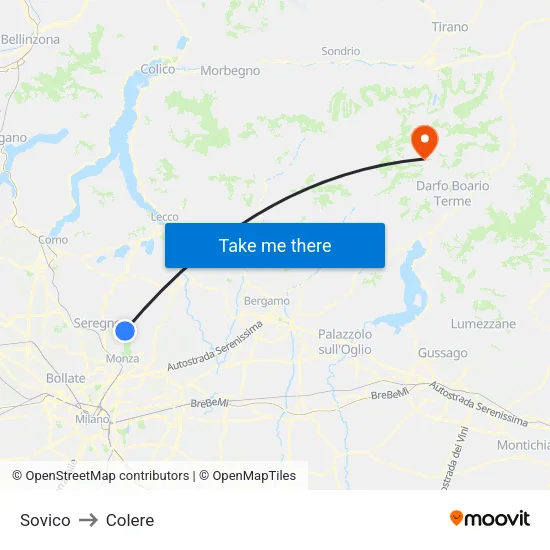 Sovico to Colere map