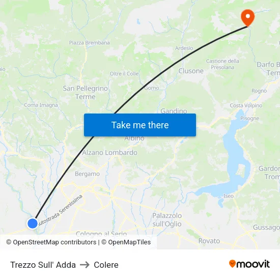 Trezzo Sull' Adda to Colere map