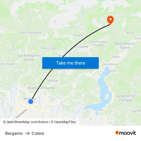Bergamo to Colere map