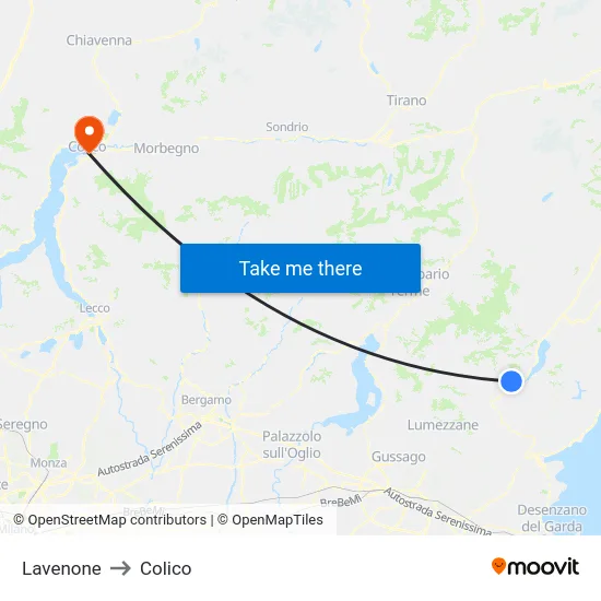 Lavenone to Colico map