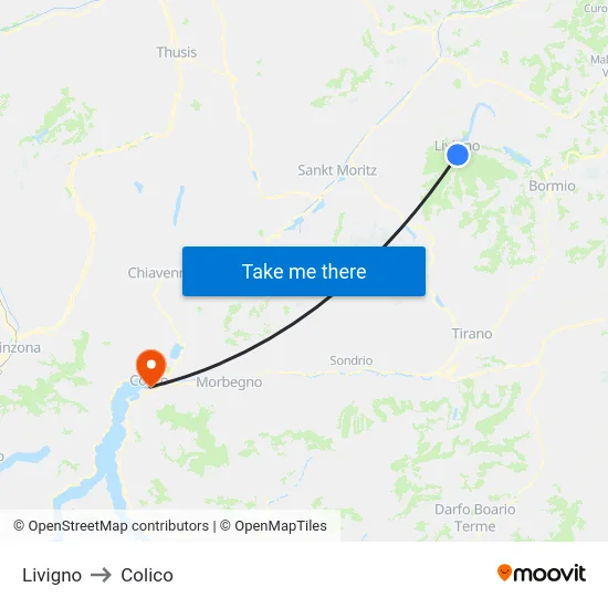 Livigno to Colico map