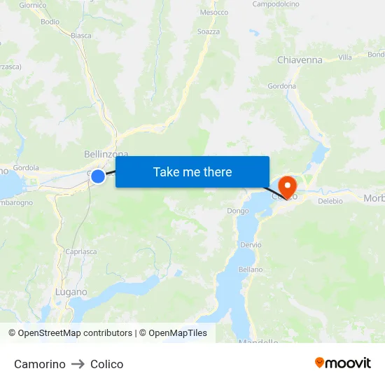 Camorino to Colico map
