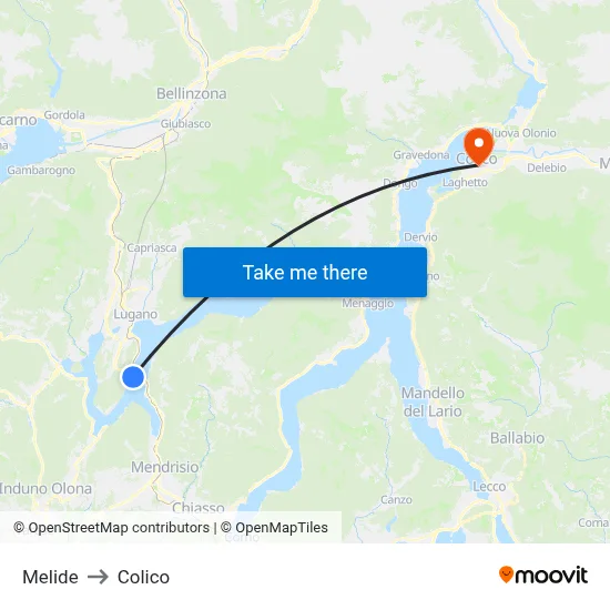 Melide to Colico map