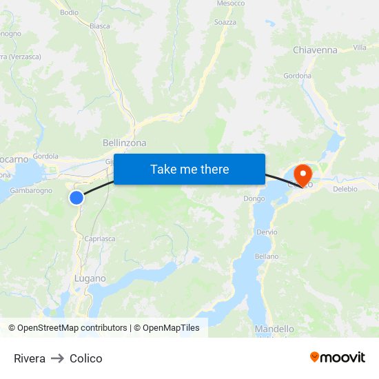 Rivera to Colico map