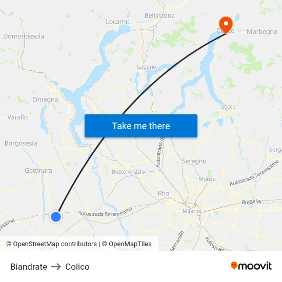 Biandrate to Colico map