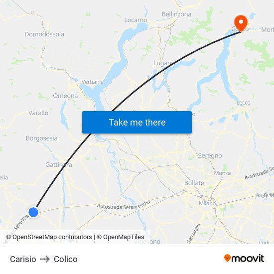 Carisio to Colico map