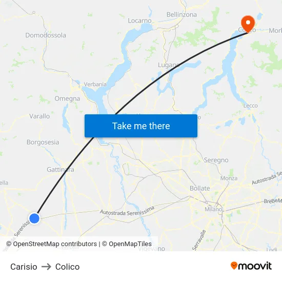 Carisio to Colico map